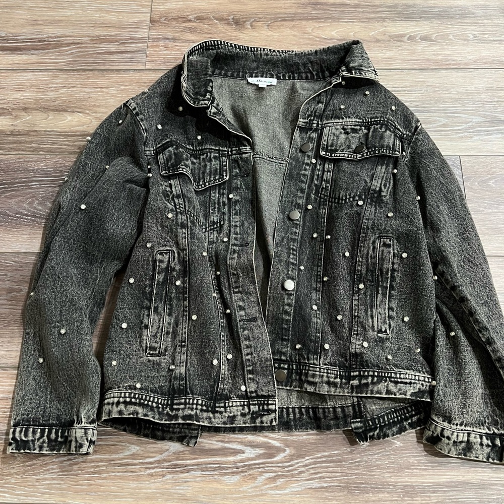 Black denim bedazzled jacket